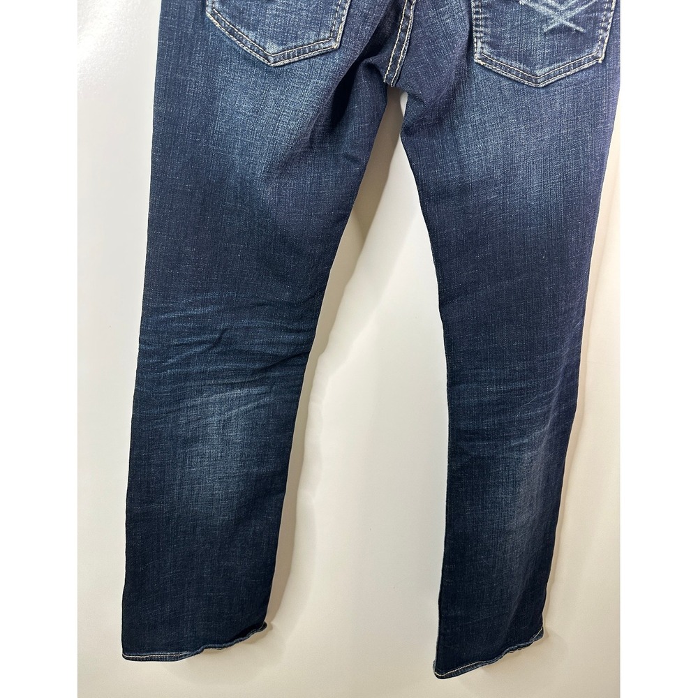 BKE Aiden Jeans Mens 28 Dark Wash Blue Boot Leg Bootcut Denim Stretch Whiskering - Picture 11 of 12